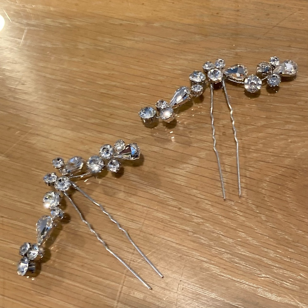 (2) Rhinestone Bridal Hair Pins 3 x 3 inches